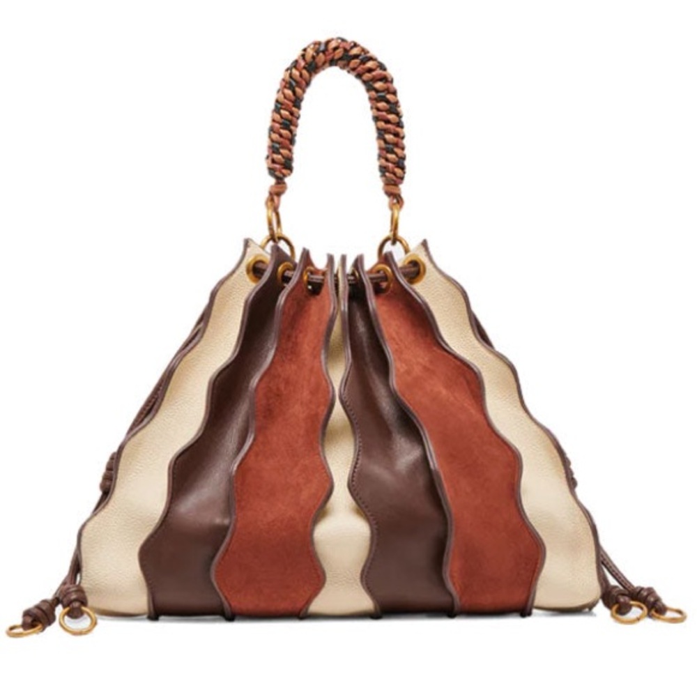 BRAND NEW Dolce Vita Wavy Panel Leather Tote - Brown, Tan & Cream